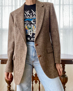Vintage Harris Tweed Brown Herringbone Blazer Jacket