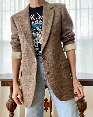 Vintage Harris Tweed Brown Herringbone Blazer Jacket