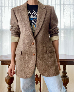 Vintage Harris Tweed Brown Herringbone Blazer Jacket