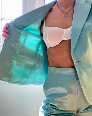 Vintage 1990s MAX MARA Mint Green Twill Silk Pant Suit Made in Italy 42 6 8 M