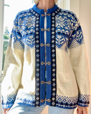 Vintage NORWEAR Blue Fair Isle Wool Norwegian Cardigan M or L
