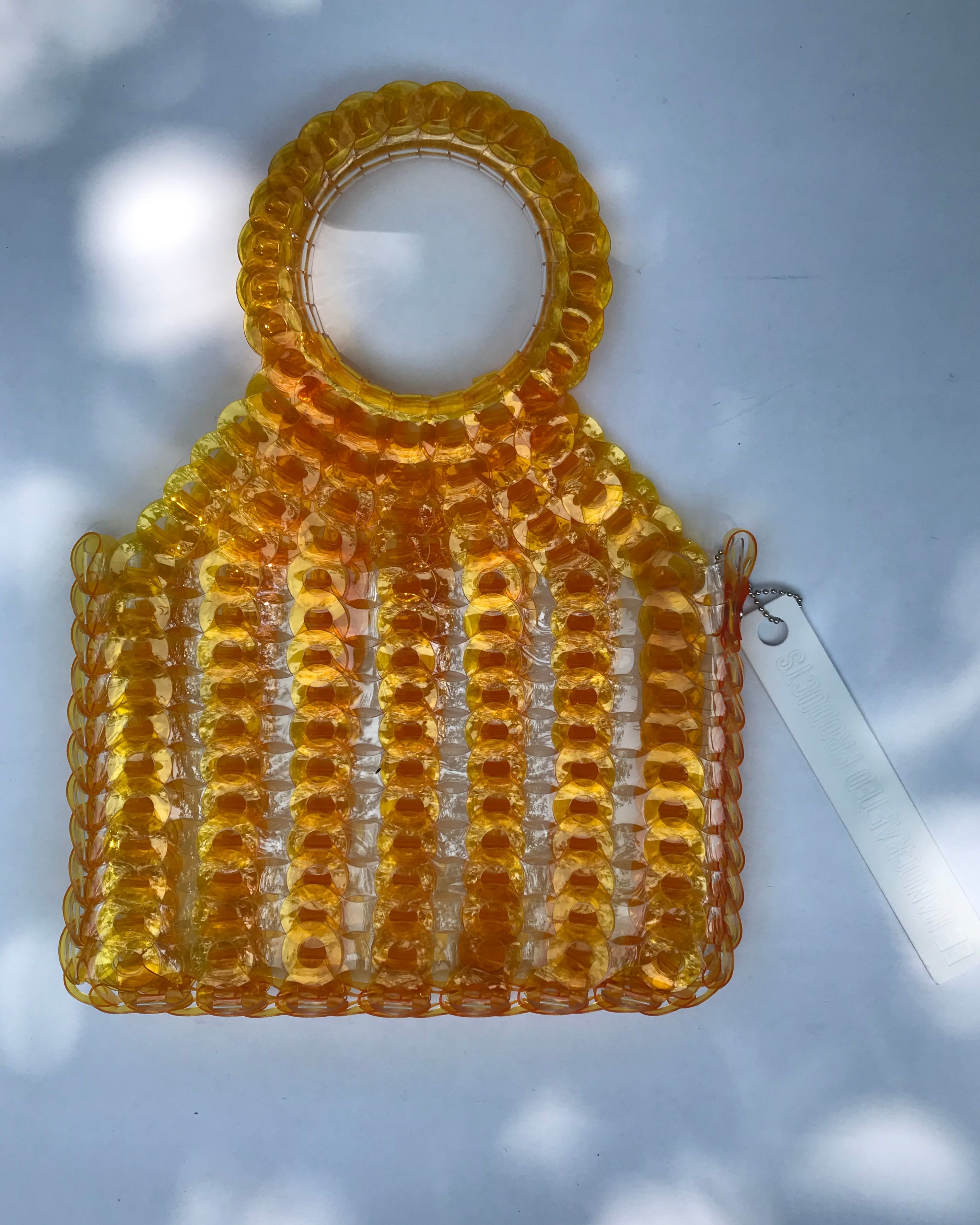 EE Handcrafted Products Large Square Vinyl Handbag Orange Stripe