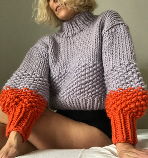 THE KNITTER Zip Zap Sweater Lilac and Mandarin