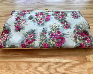 Vintage Clutch with Silk Taffeta Rose Print 1950's