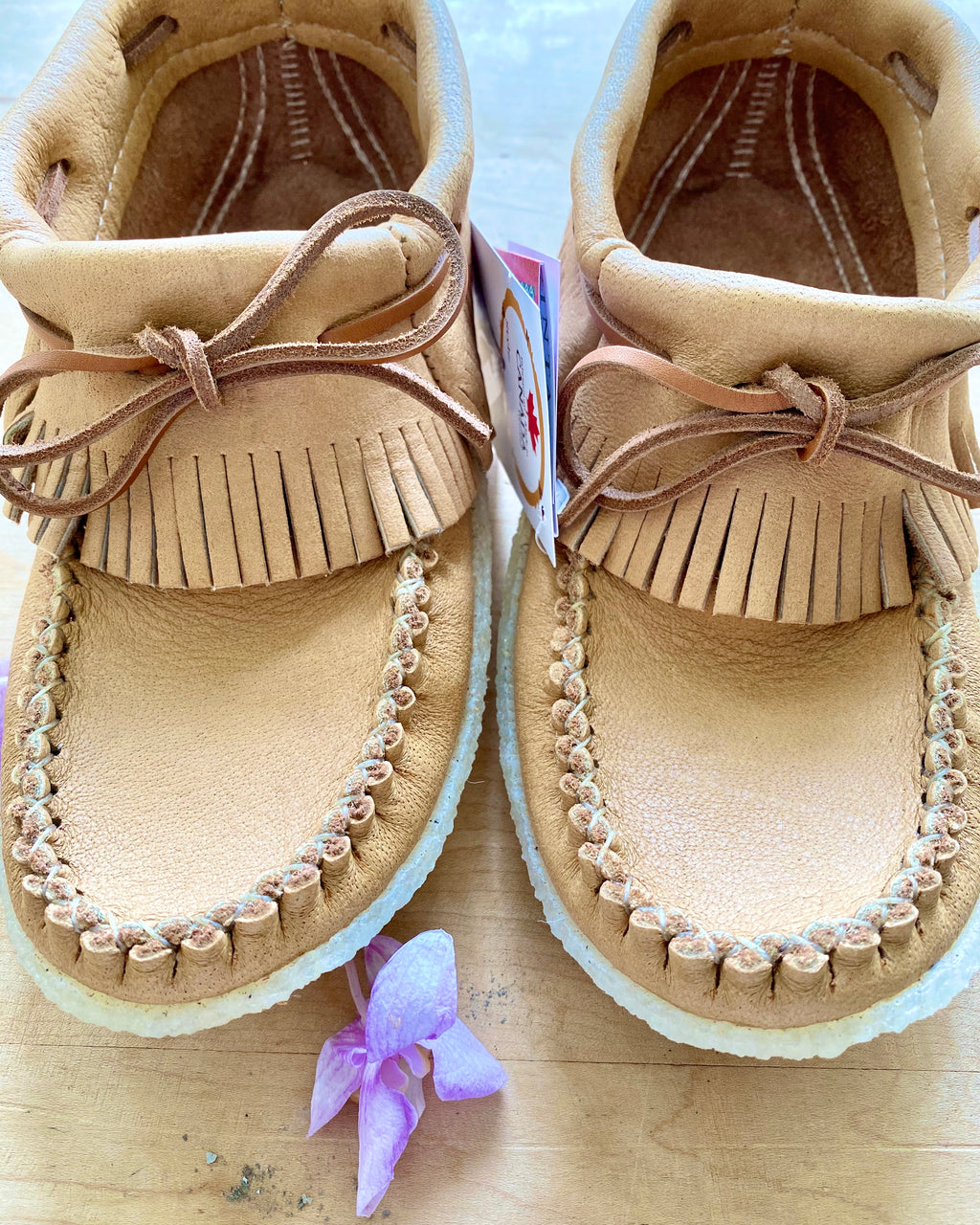 BASTIENS Fringe Moccasins in Moose Hide with crepe sole