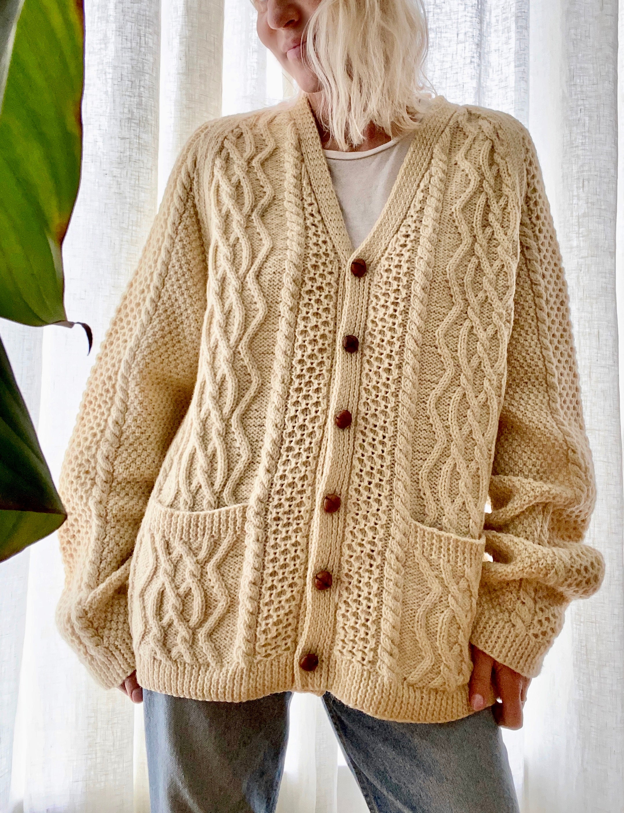 VINTAGE Handknit Aran Oversize Irish Cardigan