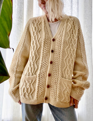 VINTAGE Handknit Aran Oversize Irish Cardigan