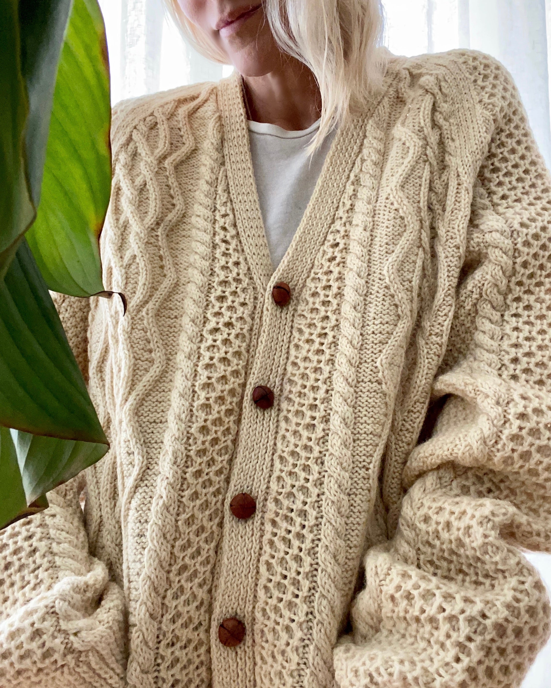 VINTAGE Handknit Aran Oversize Irish Cardigan