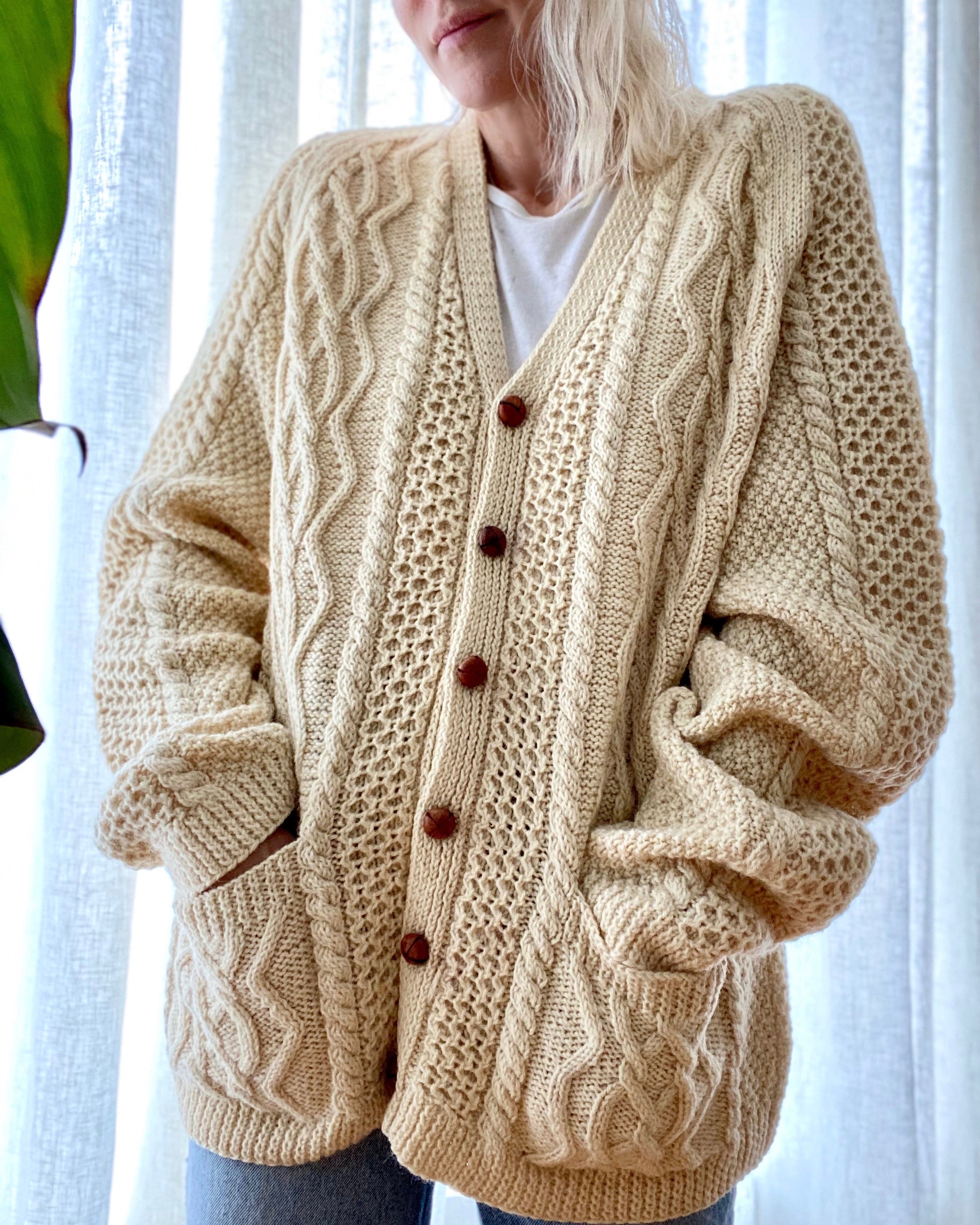 VINTAGE Handknit Aran Oversize Irish Cardigan