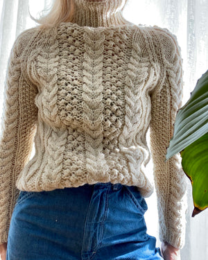 Vintage Wool Handknit Cable Turtleneck