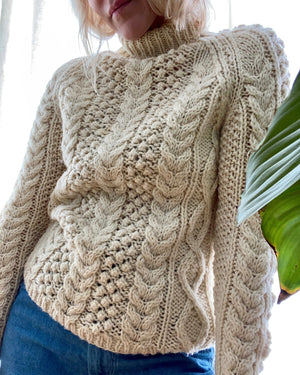 Vintage Wool Handknit Cable Turtleneck