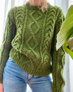 VINTAGE Hand Knit Wool Green Cable Sweater