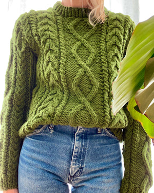 VINTAGE Hand Knit Wool Green Cable Sweater