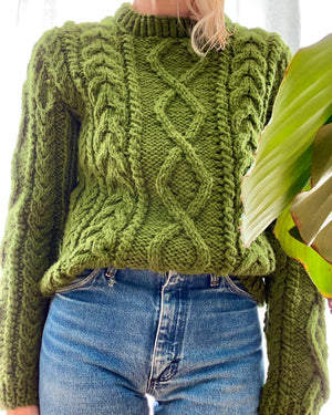 VINTAGE Hand Knit Wool Green Cable Sweater
