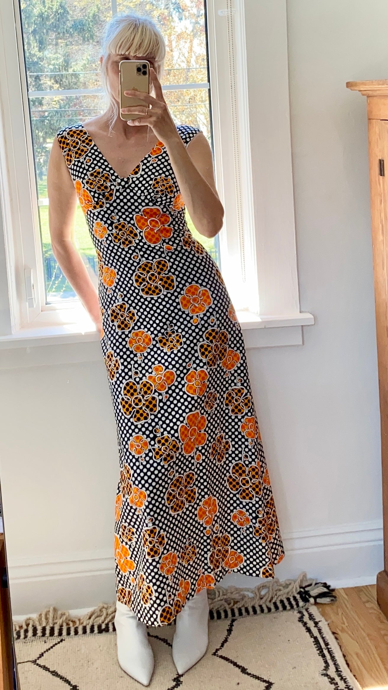 VINTAGE Psychedelic Poka Dot and Floral Print Dress 1960's