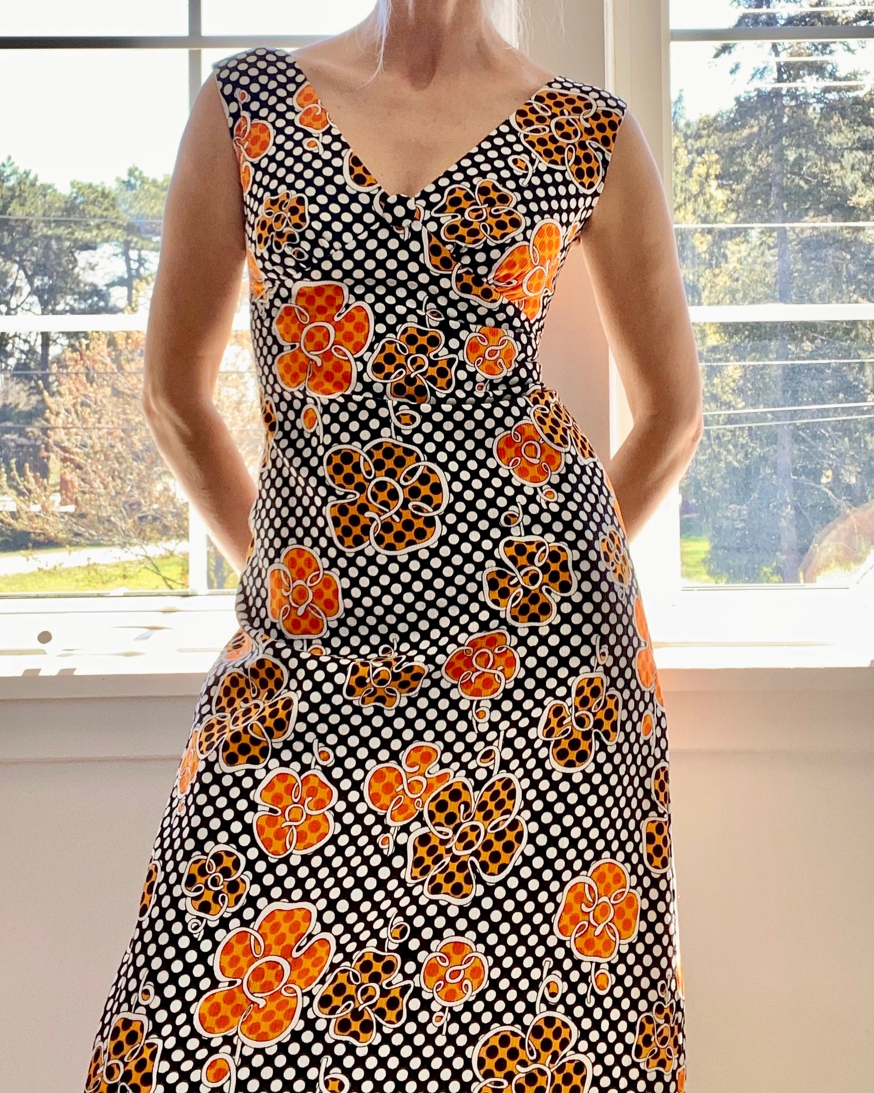 VINTAGE Psychedelic Poka Dot and Floral Print Dress 1960's