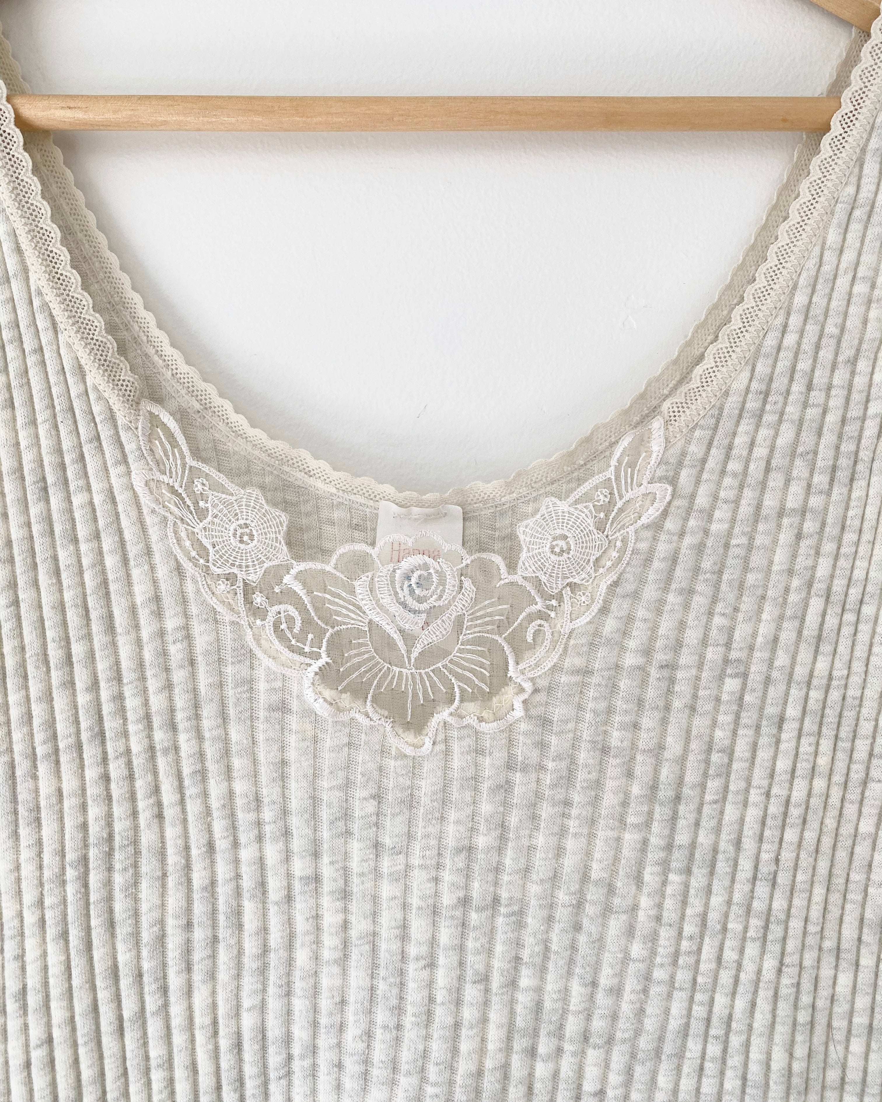 VINTAGE Oatmeal Rib Tank With Lace