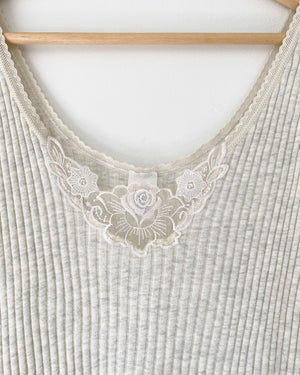 VINTAGE Oatmeal Rib Tank With Lace