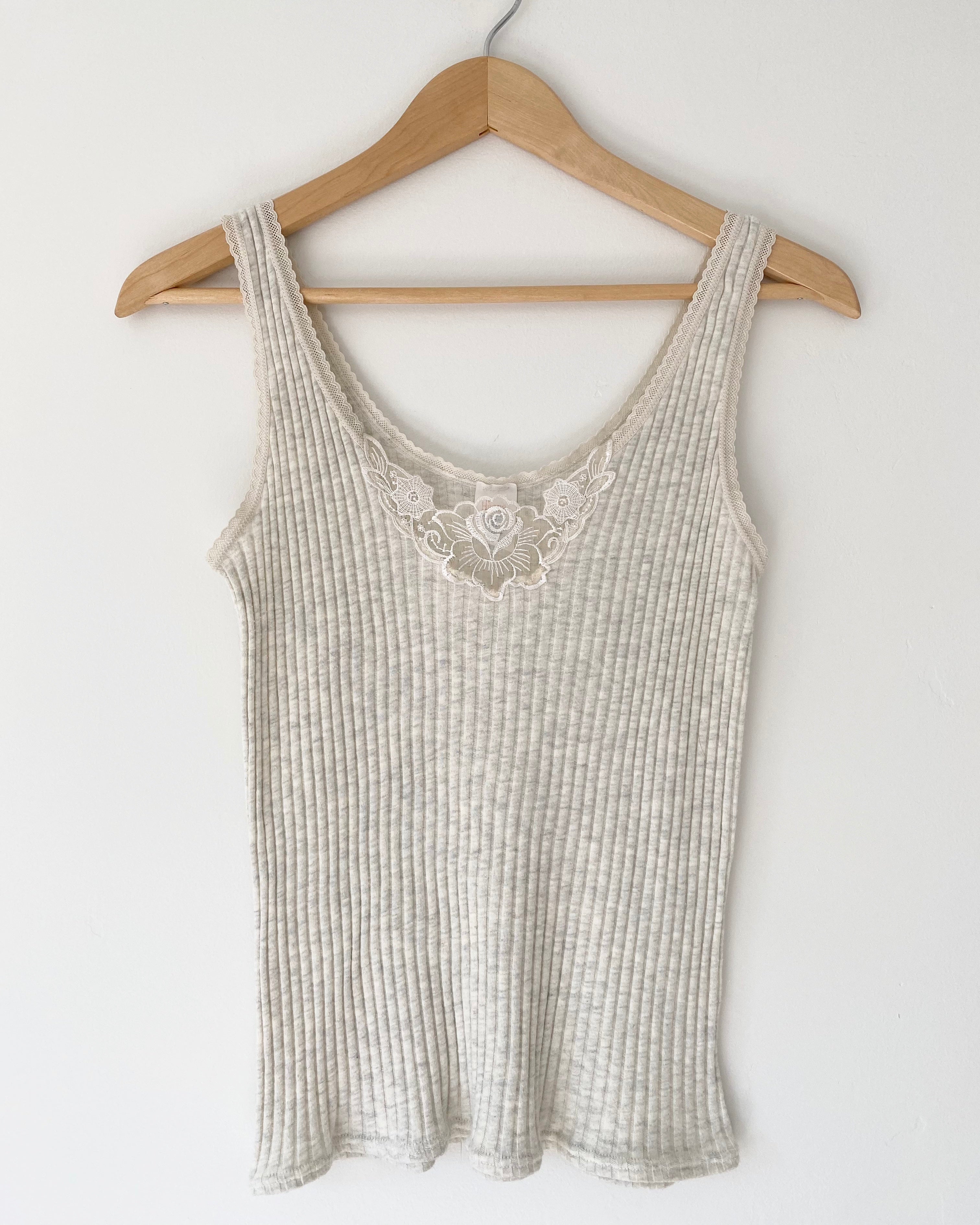 VINTAGE Oatmeal Rib Tank With Lace