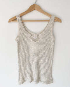 VINTAGE Oatmeal Rib Tank With Lace