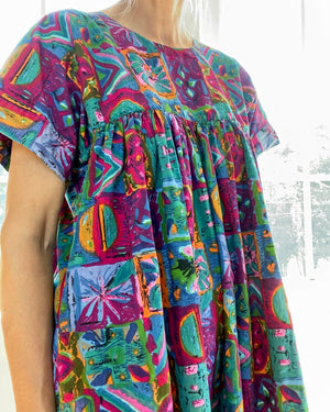 VINTAGE 1980s Vanity Fair Cotton Batik Printed Dress