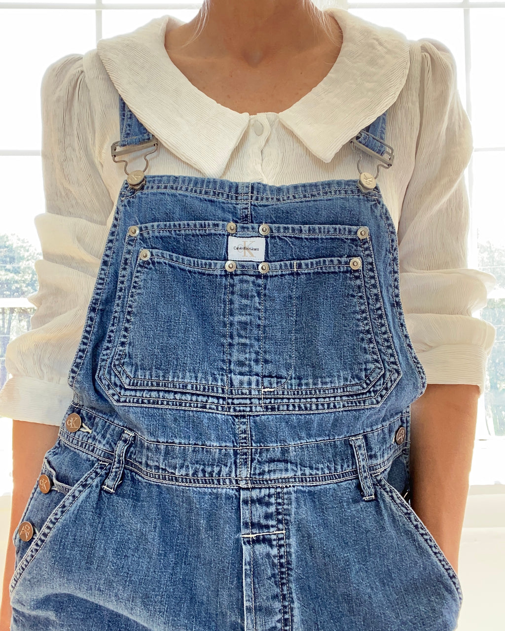Calvin Klein Denim Carpenter Short Overalls Medium Wash Size ML