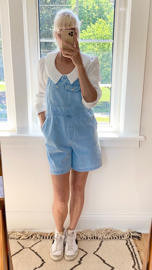 Vintange Forenza Denim Carpenter Short Overalls Light Wash