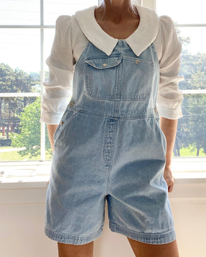 Vintange Forenza Denim Carpenter Short Overalls Light Wash