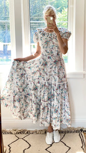 VINTAGE 1940's Cotton Garden Print Dress with lace