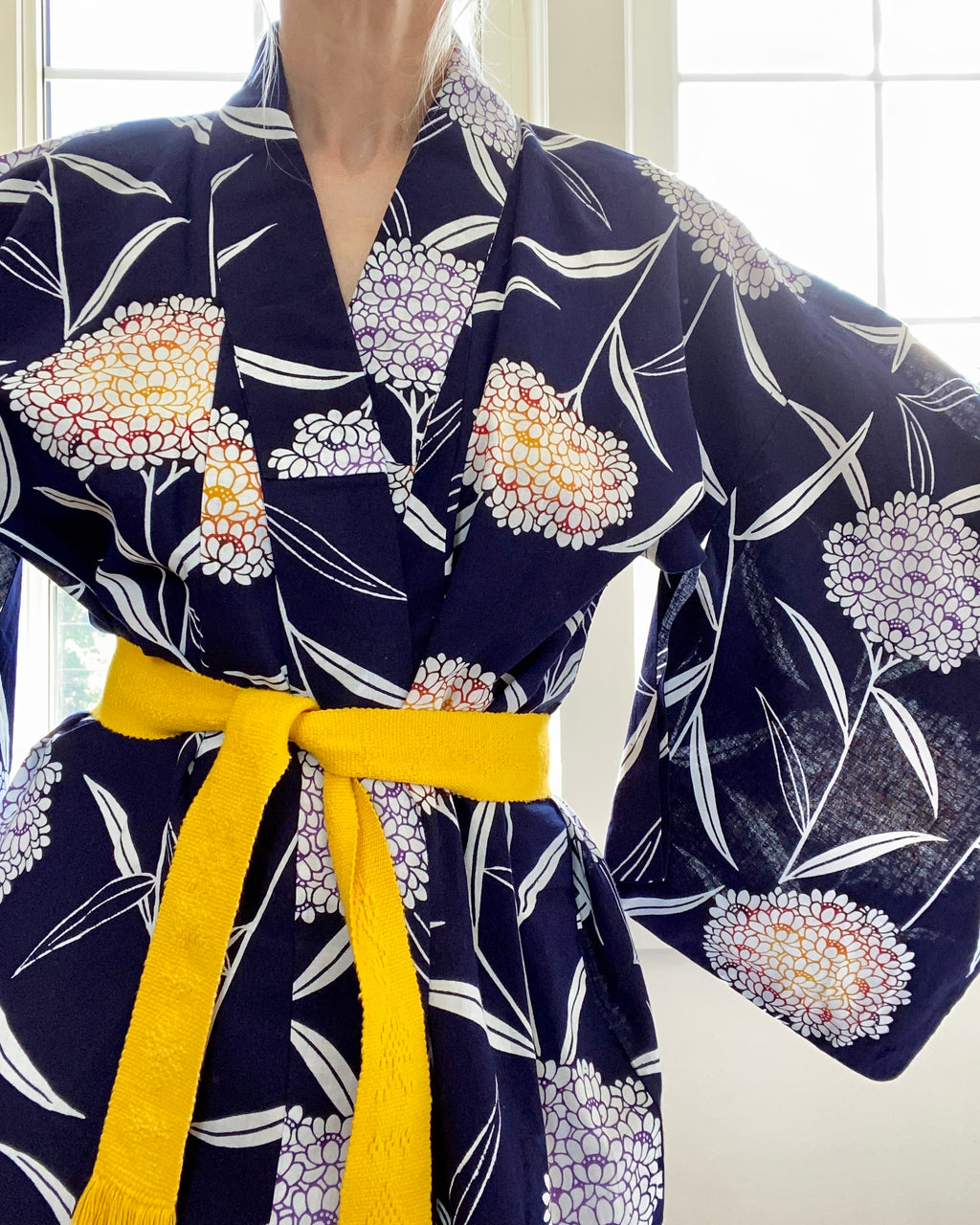 VINTAGE Yucata or Cotton Kimono Hydrangea Print