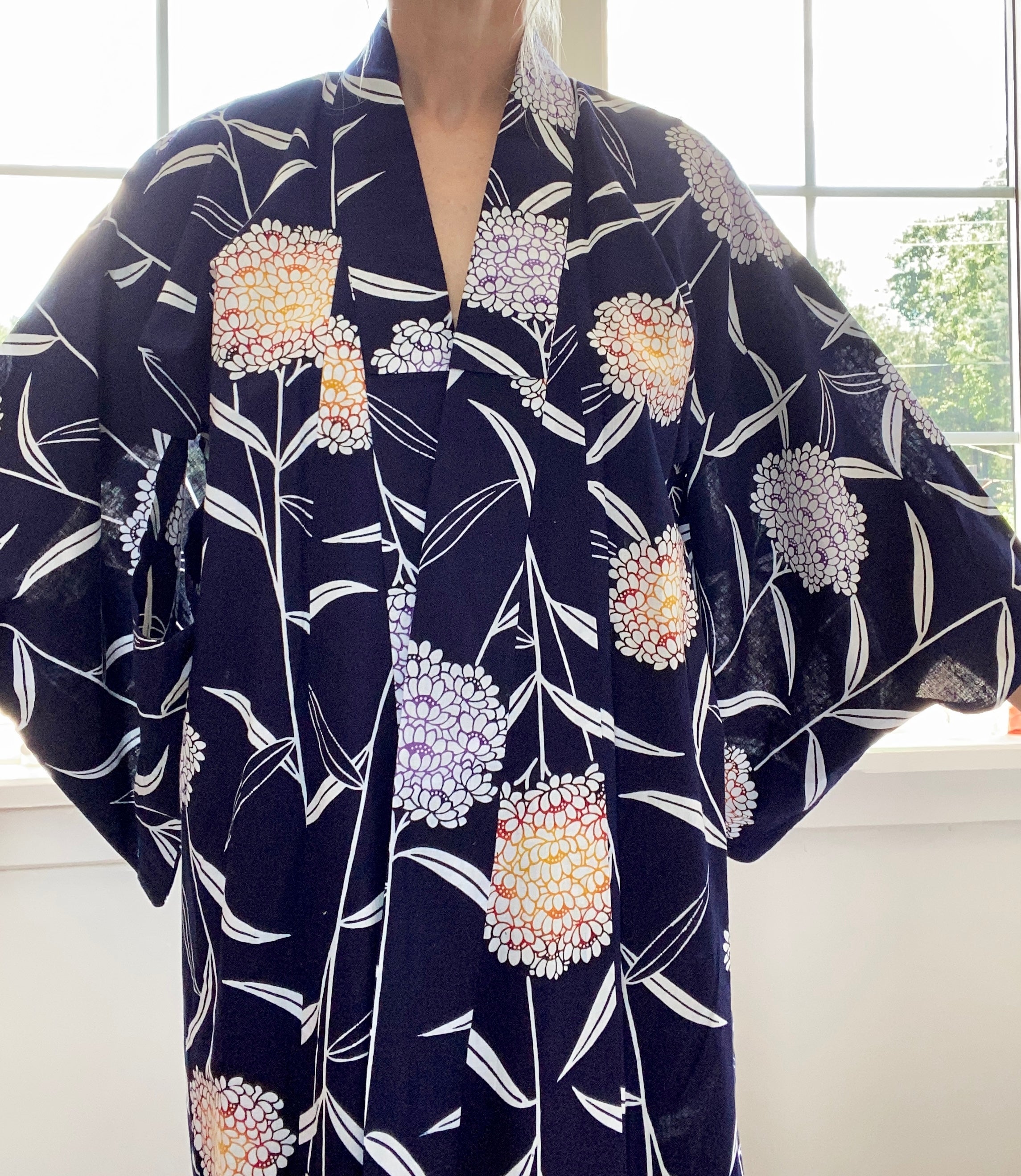 VINTAGE Yucata or Cotton Kimono Hydrangea Print
