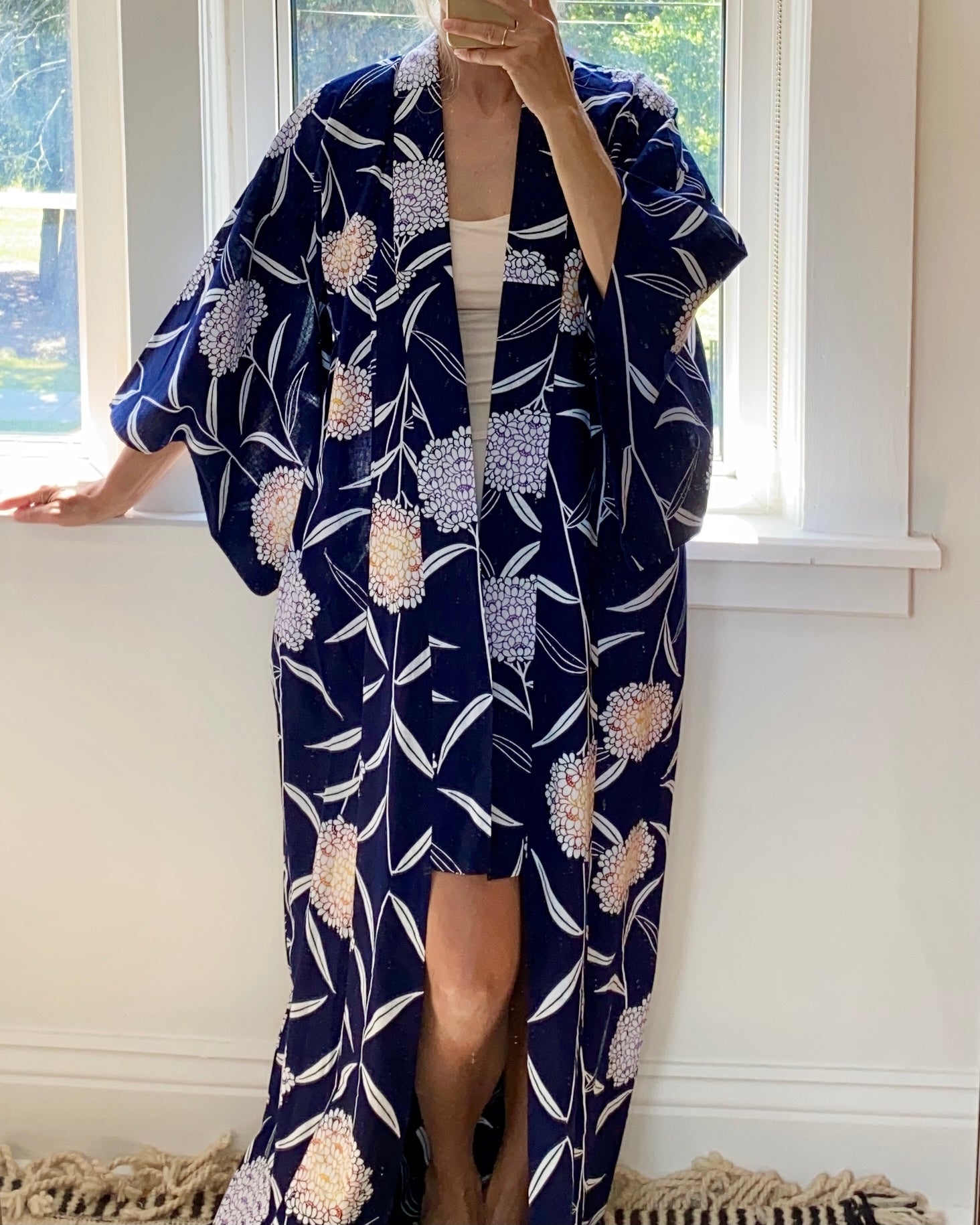 VINTAGE Yucata or Cotton Kimono Hydrangea Print