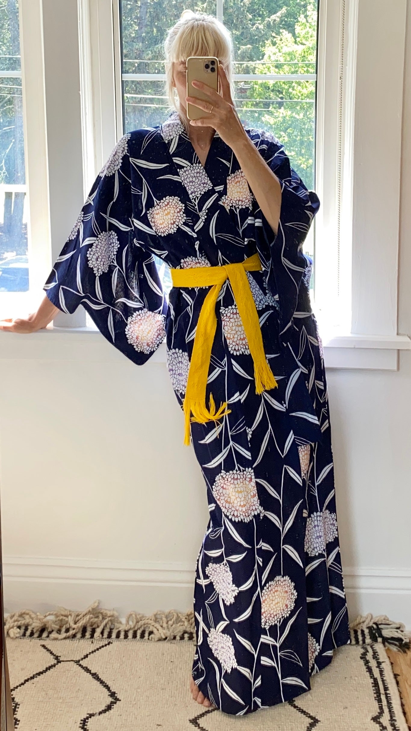 VINTAGE Yucata or Cotton Kimono Hydrangea Print