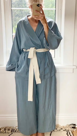DEIJI STUDIOS 01 Linen Sleepwear Set Pyjama Lake Blue