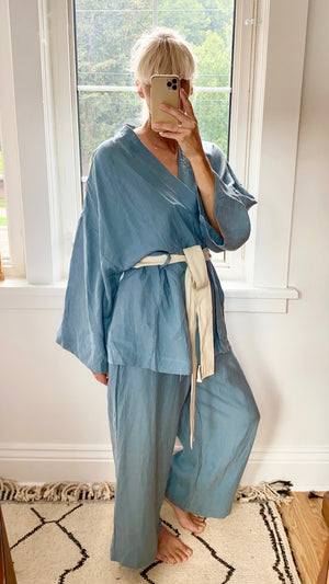 DEIJI STUDIOS 01 Linen Sleepwear Set Pyjama Lake Blue