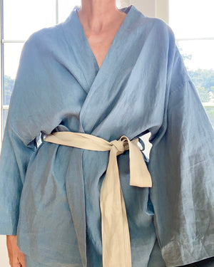DEIJI STUDIOS 01 Linen Sleepwear Set Pyjama Lake Blue