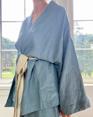 DEIJI STUDIOS 01 Linen Sleepwear Set Pyjama Lake Blue