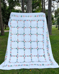 Vintage Floral Chenille Patchwork Quilt