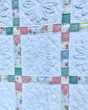 Vintage Floral Chenille Patchwork Quilt
