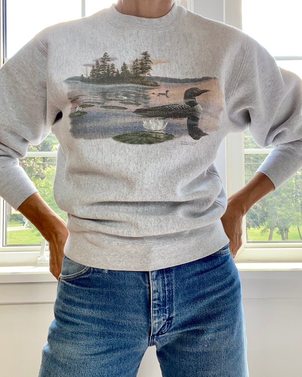 VINTAGE Scenic Lake With Ducks Sweatshirt SM