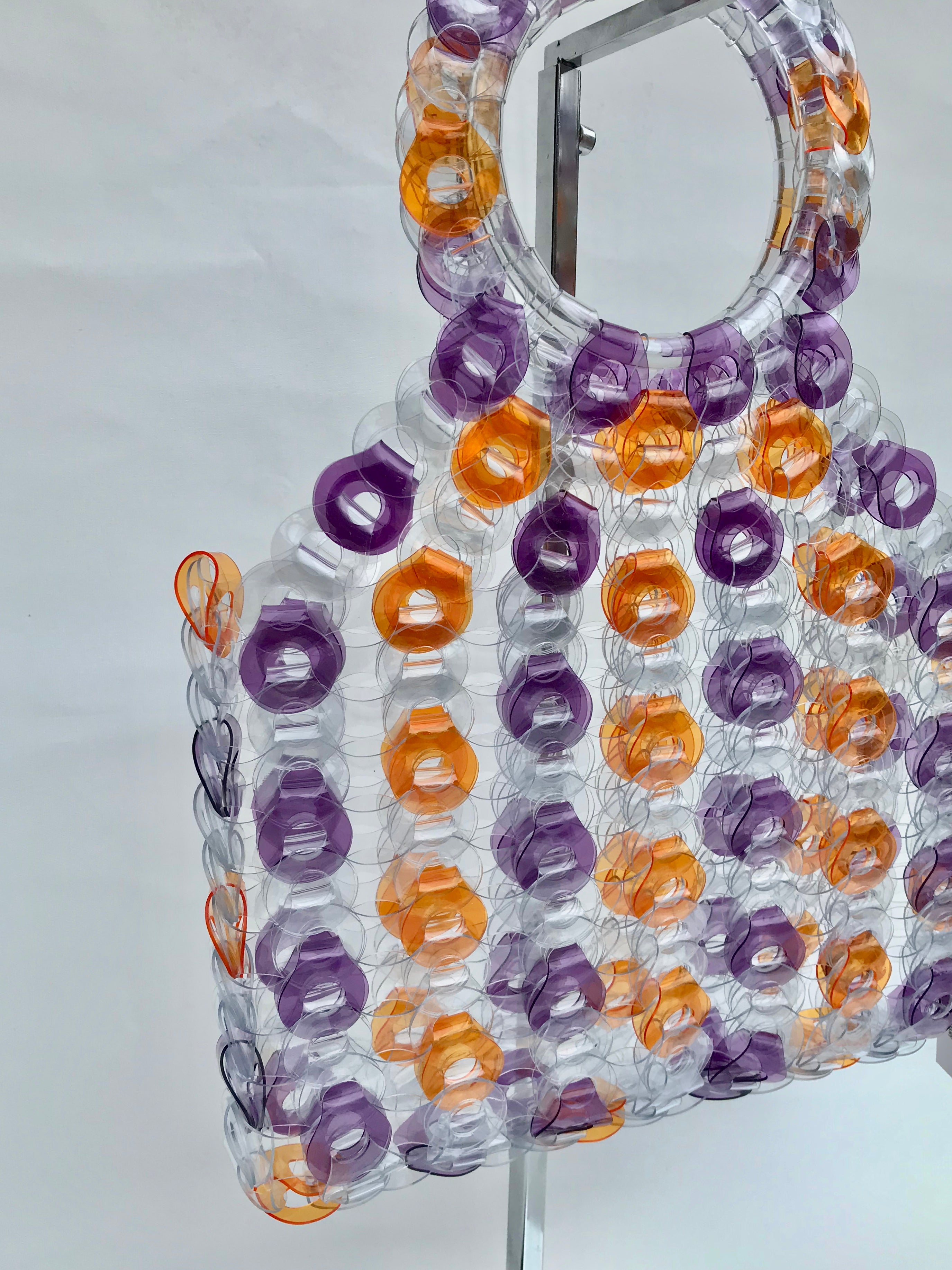 EE Handcrafted Products Large Square Handbag Purple & Orange Stripe